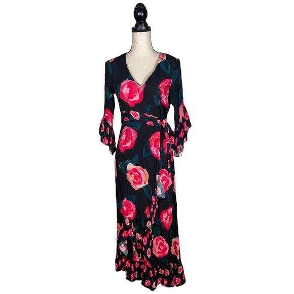 Anthropologie Blank London Verona Floral Ruffle Wrap Midi Dress   Size: Small P - Picture 3 of 6